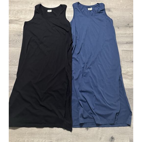 Pact Softspun A Line Midi Tank Dress Lot Of 2 Organic Cotton Blue Black Large - Picture 1 of 8